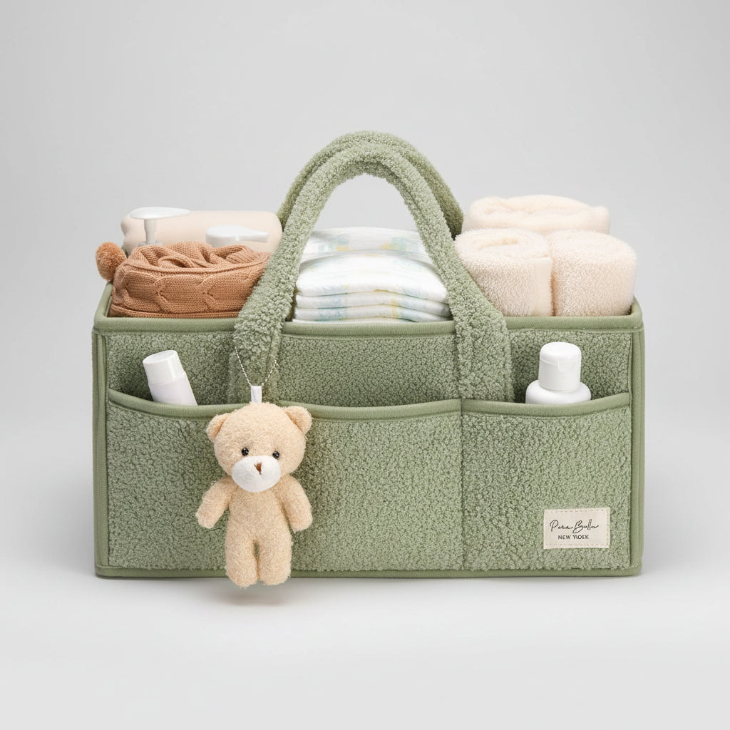 Plush Sherpa Baby Storage Basket | Diaper Caddy Organizer with Adjustable Dividers | Multi-Use Solution for Nursery and Travel 9