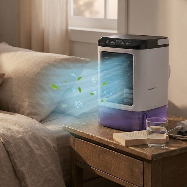 Portable Air Cooler with Ice Tray, Evaporative Cooler Misting Fan for Bedroom, Quiet Desk Fan with Water Tank