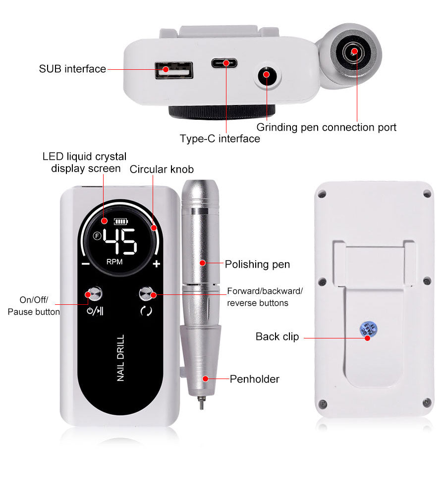 Portable Electric Nail File with 45000RPM Motor & Low Noise Design for Effortless Manicure 4