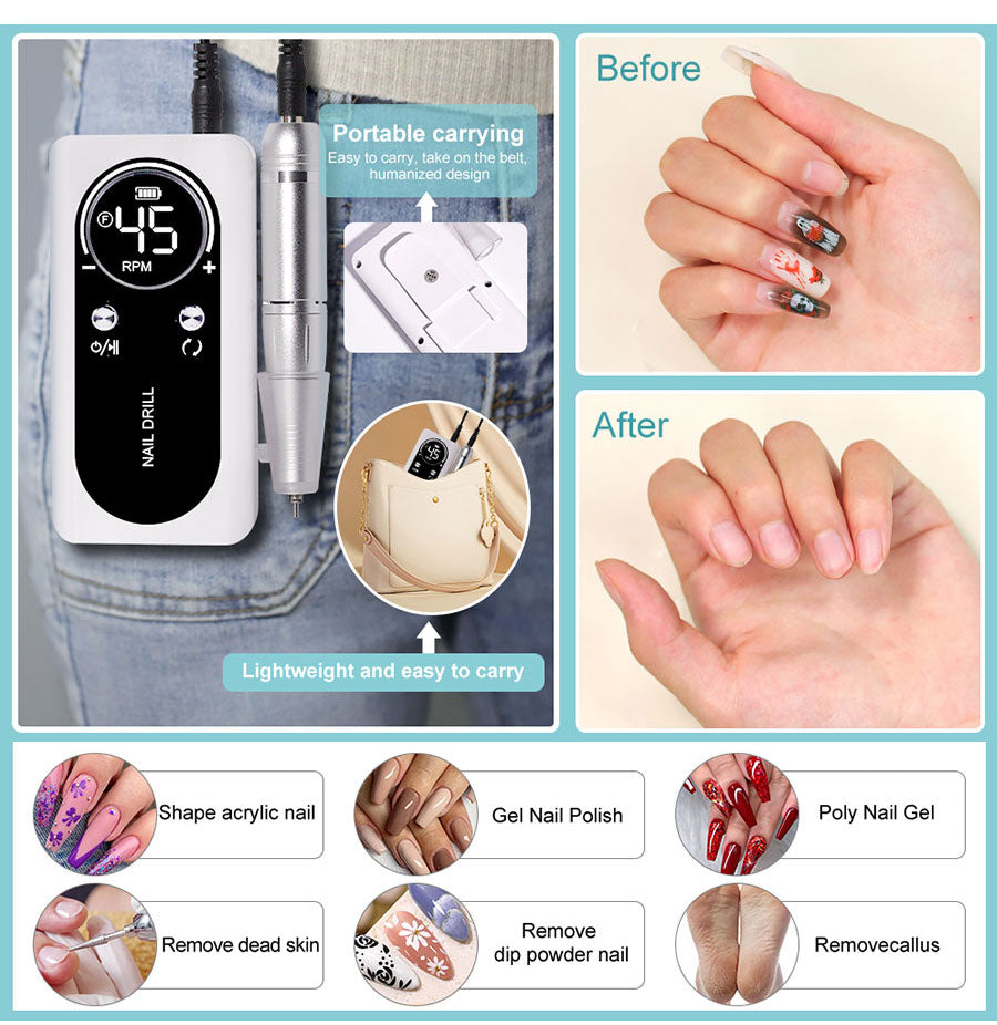 Portable Electric Nail File with 45000RPM Motor & Low Noise Design for Effortless Manicure 8