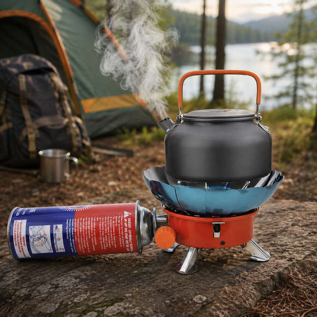 Windproof Camping Stove with 2800W Burner, Portable Foldable Gas Stove and Storage Bag for Backpacking