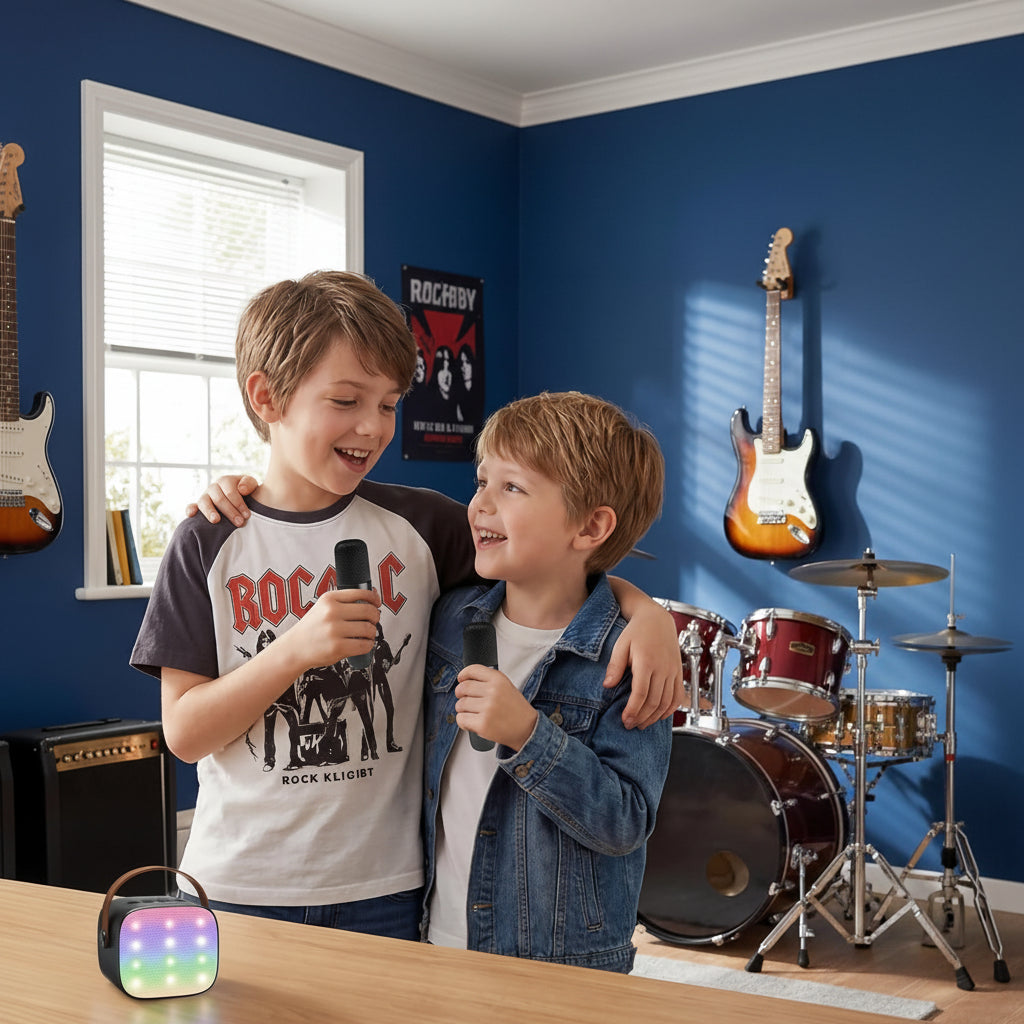 Portable Karaoke Machine | Bluetooth Speaker with Wireless Microphones & LED Lights for Fun Singing 0