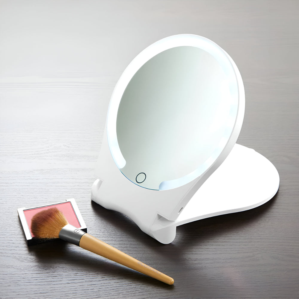 Portable Makeup Mirror with 10X Magnification & LED Lights | Compact Design for Travel 0