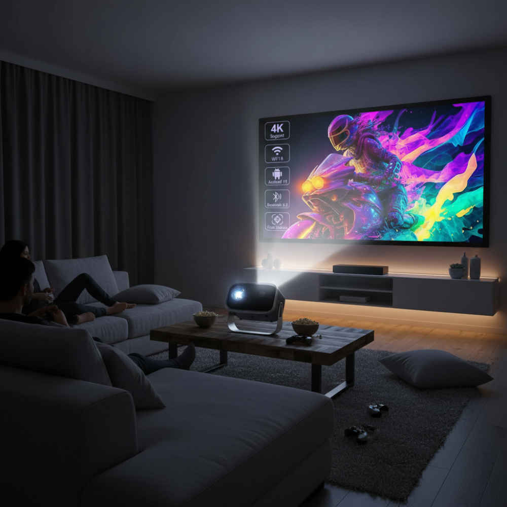 Portable Mini Projector | 4K Wireless Projector with Bluetooth & WiFi | Compact Design for Home Entertainment 0