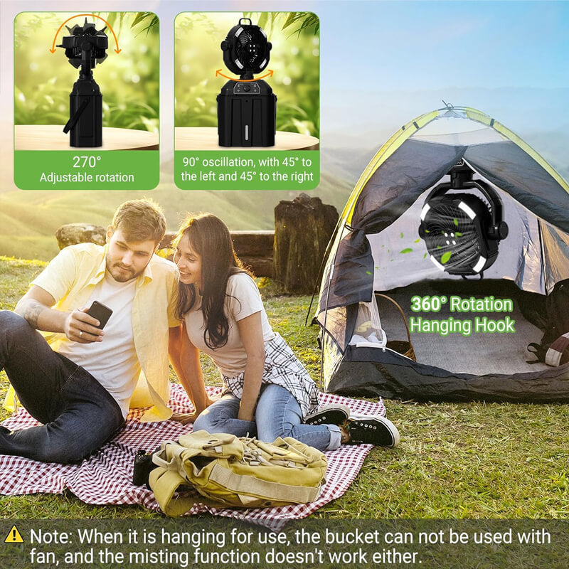 Portable Mist Fan | 4-in-1 Camping Fan with 6L Bucket for Outdoor Comfort 4