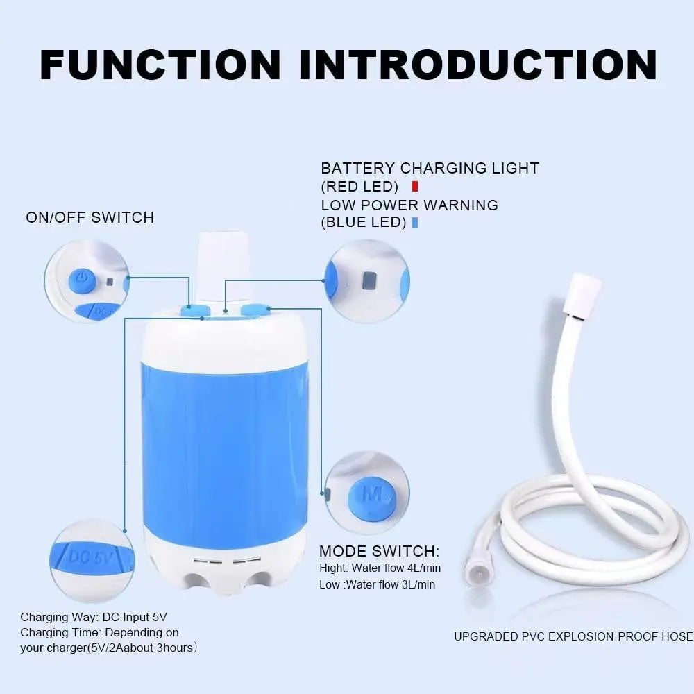 Portable Outdoor Shower with USB Rechargeable Battery & Adjustable Spray | Ideal for Camping and Pet Care 6