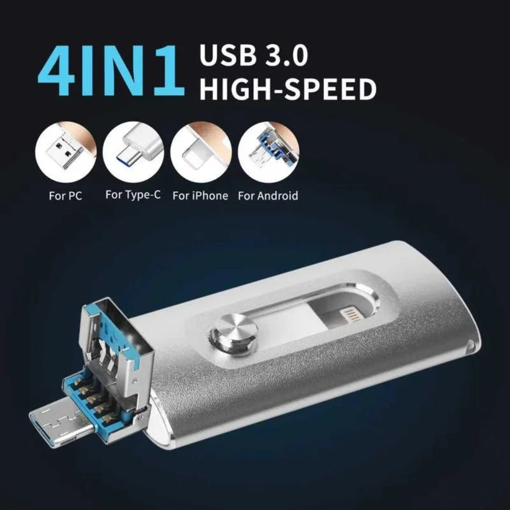 Portable SSD | 4 in 1 USB 3.0 Flash Drive with High-Speed Transfer | Compact Storage Solution for Easy File Access 4