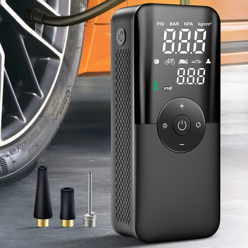 Portable Tire Inflator | Rechargeable Air Compressor with LED Display | Fast Inflation for Cars, Bikes & Sports Equipment 0