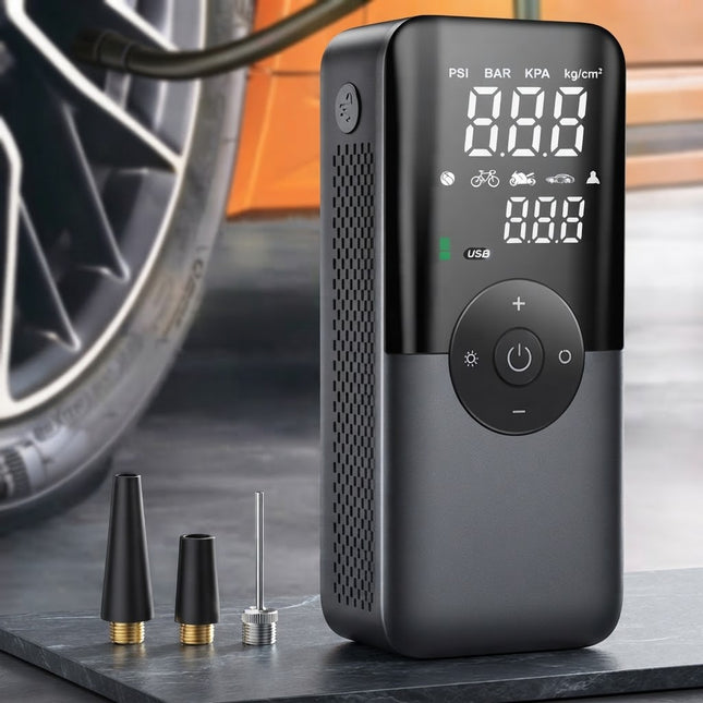 Portable Tire Inflator for Car, Cordless Air Pump for Bike and Ball, Rechargeable Tire Pump with Digital Gauge