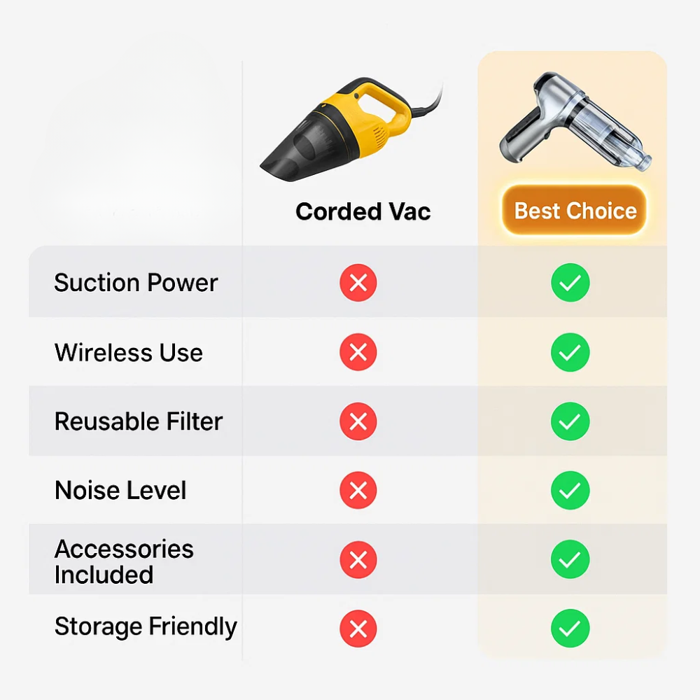 Powerful Cordless Car Vacuum Cleaner with 95,000PA Suction | Compact Design for Quick Cleanups 6