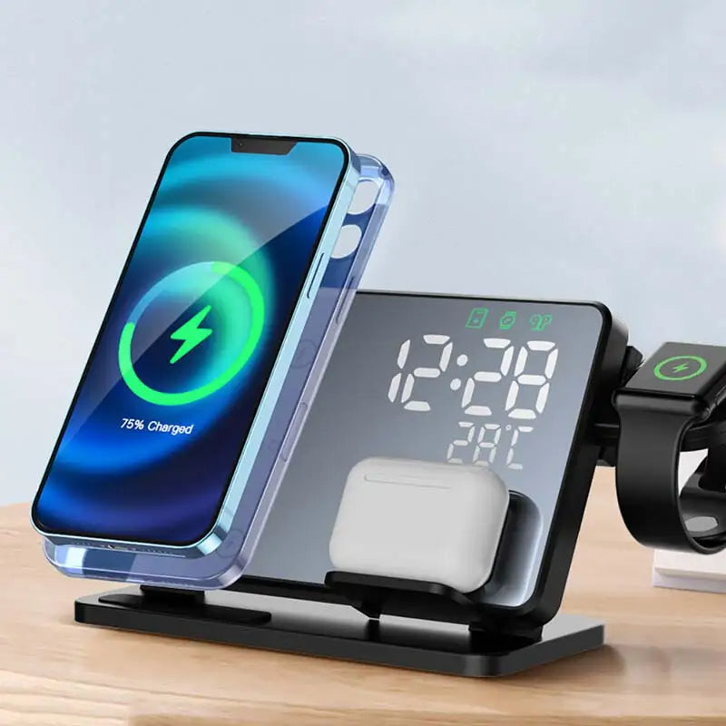 Premium 3-in-1 Wireless Charging Station with Fast Charge & Alarm Clock for Apple Devices 0