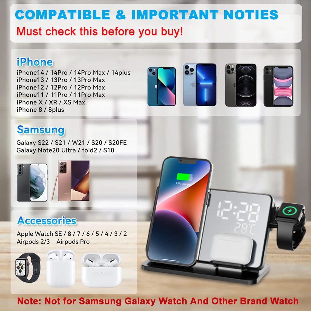 Premium 3-in-1 Wireless Charging Station with Fast Charge & Alarm Clock for Apple Devices 5