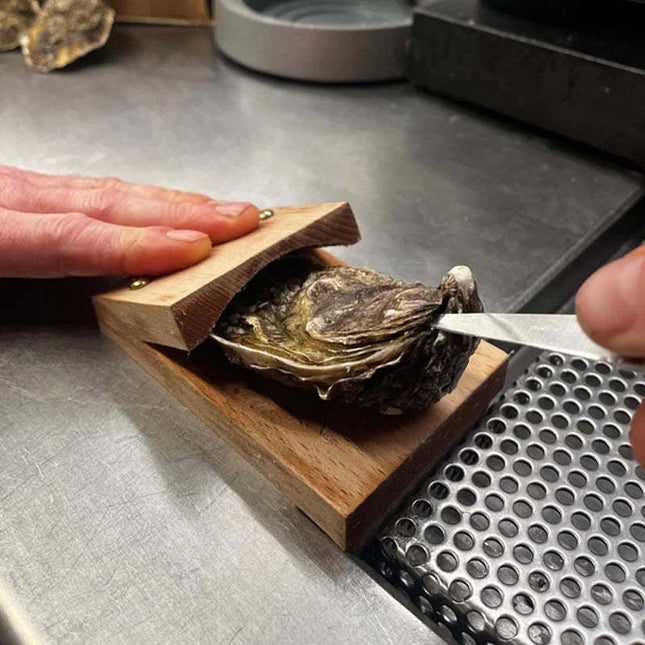 Premium Wood Handle Oyster Shell Opener Clamp with Durable Design | Efficient Tool for Seafood Preparation 0
