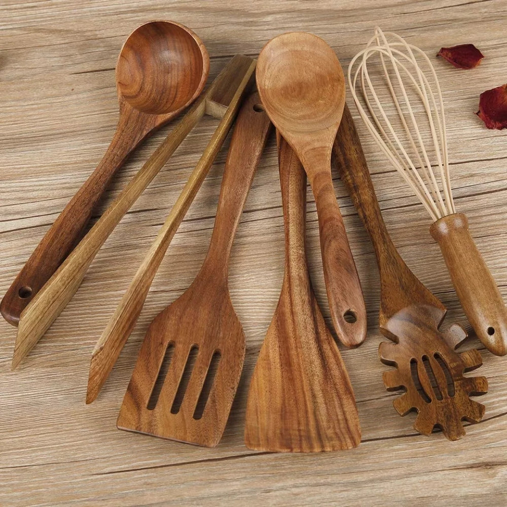 Premium Wooden Cooking Utensils Set with Durable Design | 7 Essential Tools for Every Kitchen 0