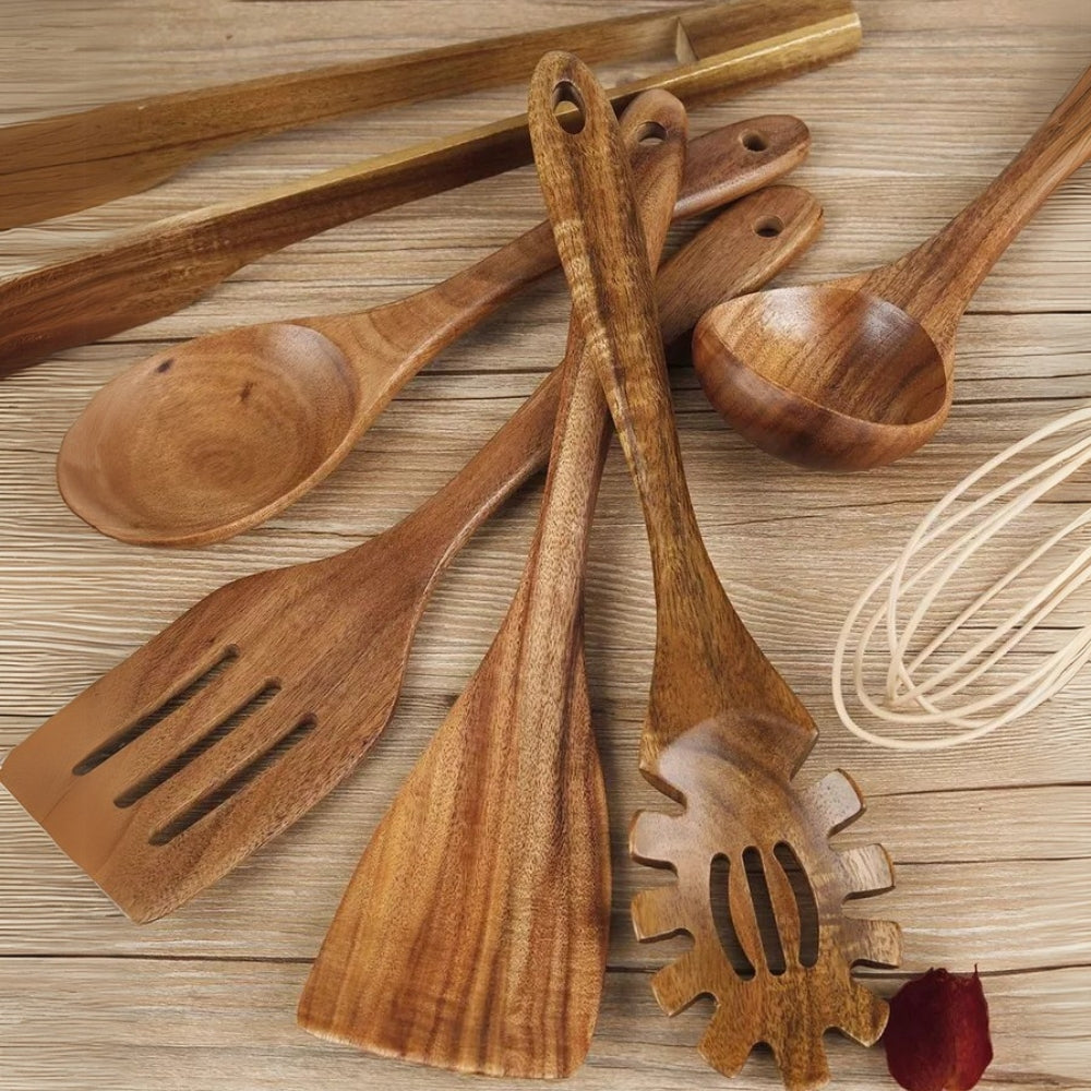 Premium Wooden Cooking Utensils Set with Durable Design | 7 Essential Tools for Every Kitchen 4