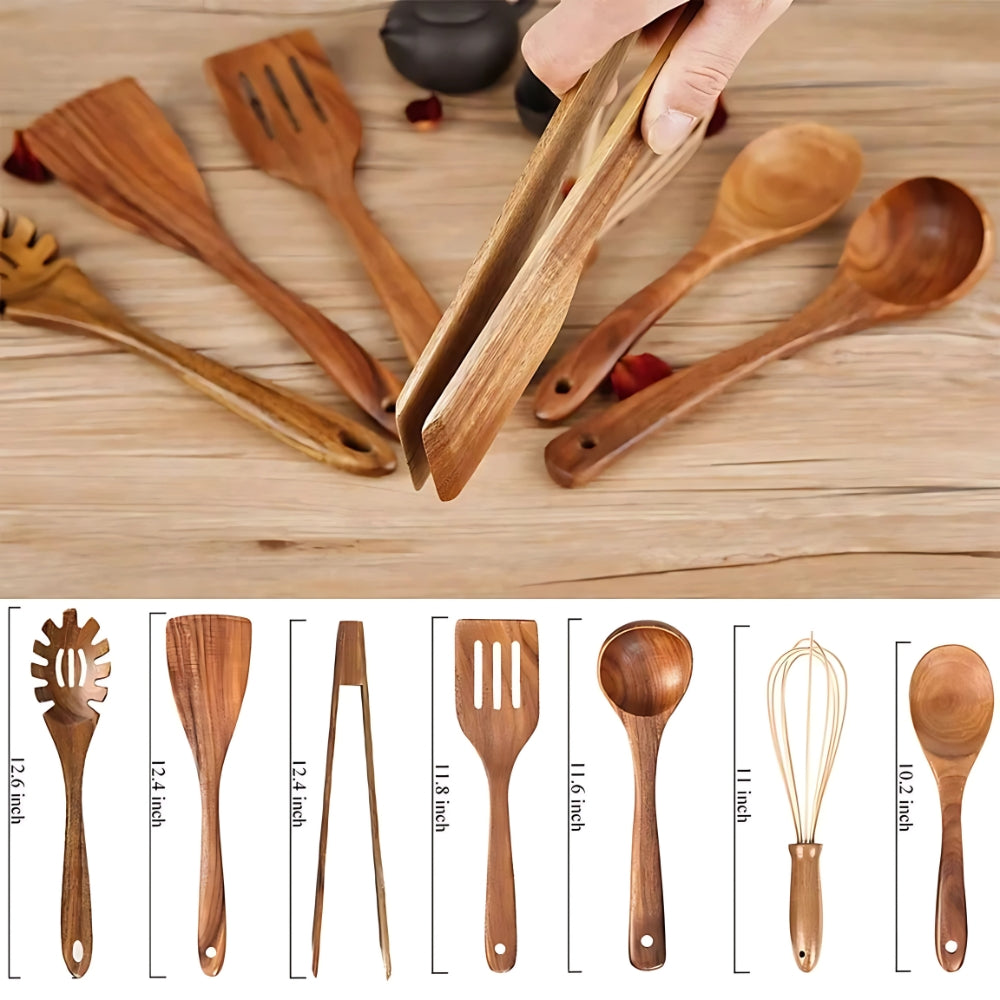 Premium Wooden Cooking Utensils Set with Durable Design | 7 Essential Tools for Every Kitchen 5
