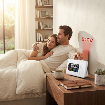 Projection Alarm Clock for Bedroom, Digital Alarm Clock with Indoor Outdoor Thermometer