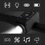 TUZWA Bike Light and Horn, 250 Lumens Rechargeable Bicycle Headlight with 110dB Horn, Wireless Remote, 4 Modes, IPX5, 1200mAh