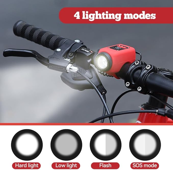 TUZWA Bike Light and Horn, 250 Lumens Rechargeable Bicycle Headlight with 110dB Horn, Wireless Remote, 4 Modes, IPX5, 1200mAh