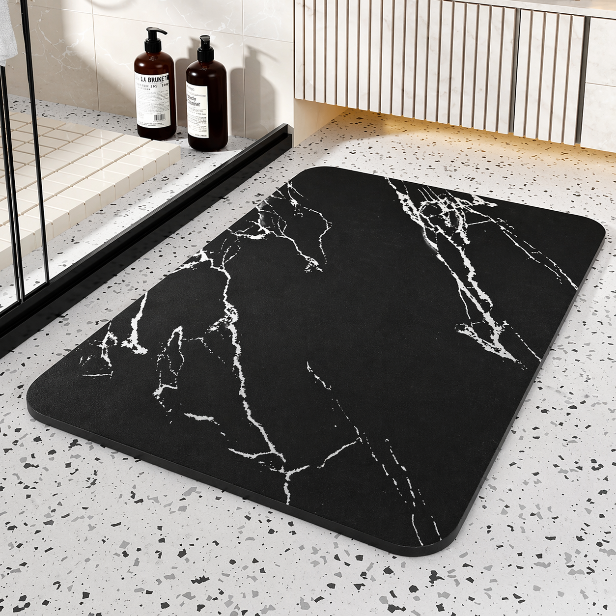 Quick Dry Stone Bath Mat with Non-Slip Rubber Base | Modern Marble Design for Moisture Control 0