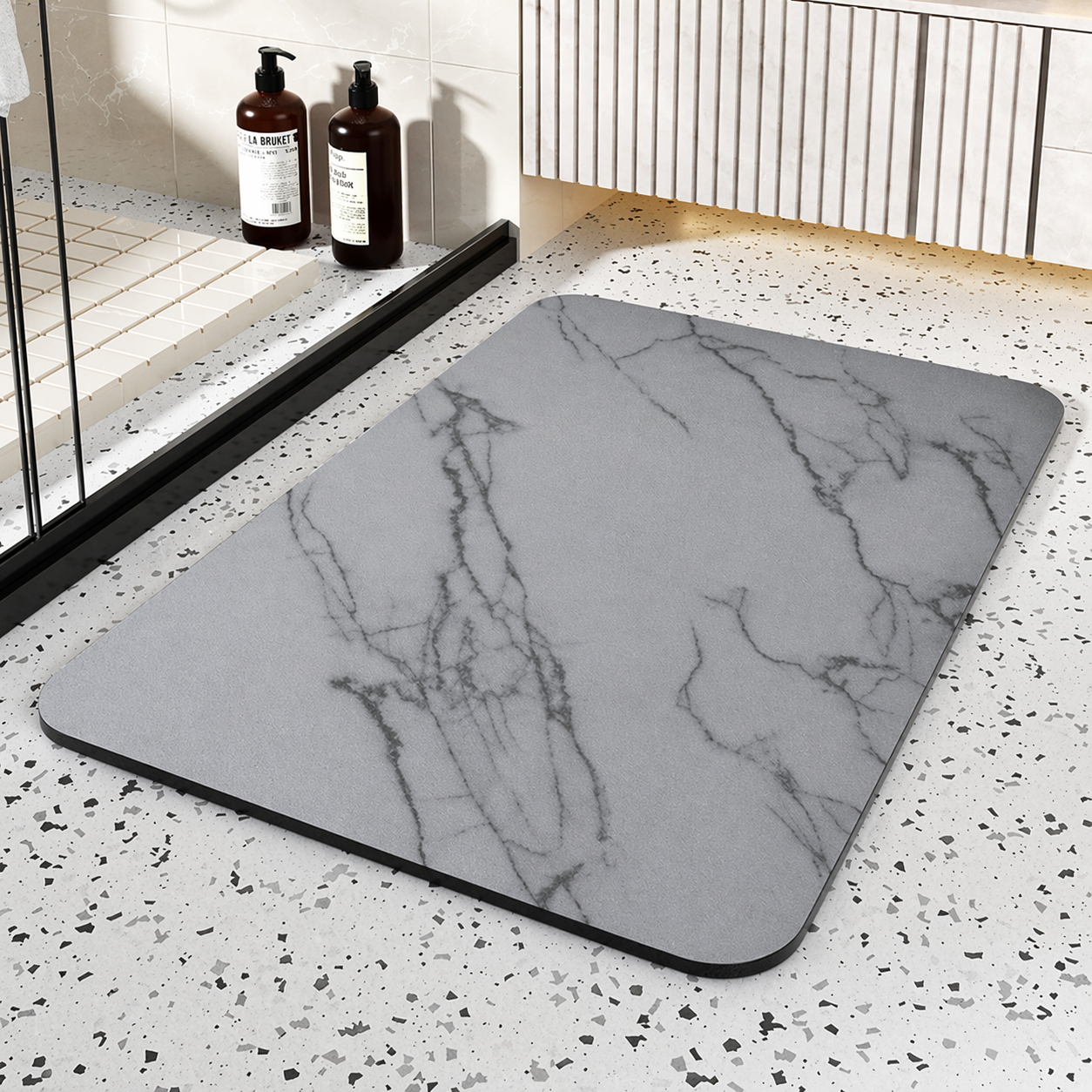 Quick Dry Stone Bath Mat with Non-Slip Rubber Base | Modern Marble Design for Moisture Control 4