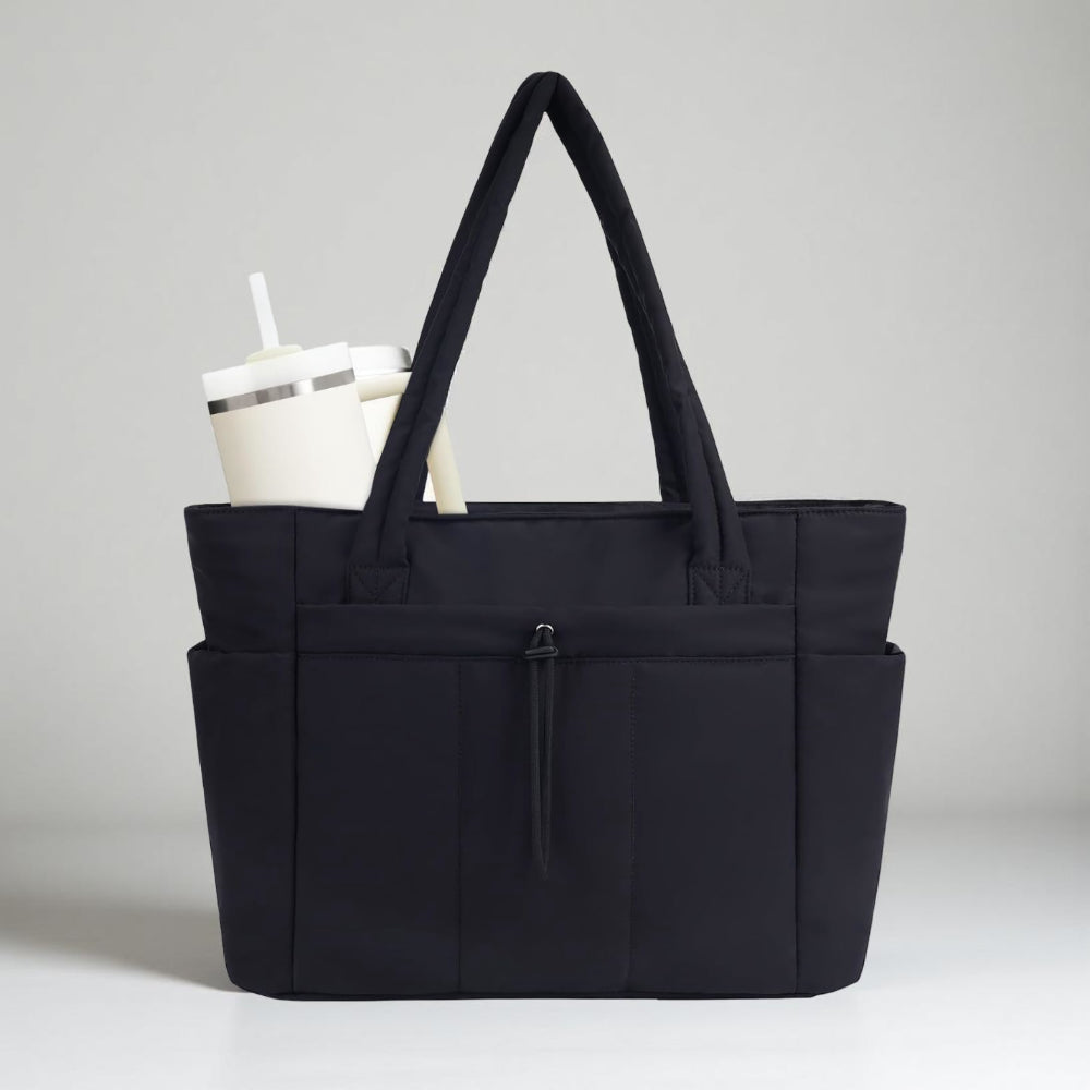 Quilted Tote Bag with Laptop Sleeve & Tumbler Holder | Spacious Organizer for Travel and Daily Use 0