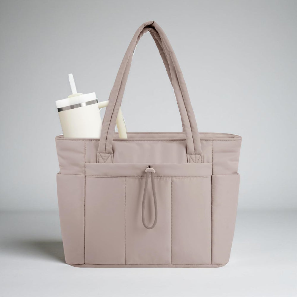 Quilted Tote Bag with Laptop Sleeve & Tumbler Holder | Spacious Organizer for Travel and Daily Use 4