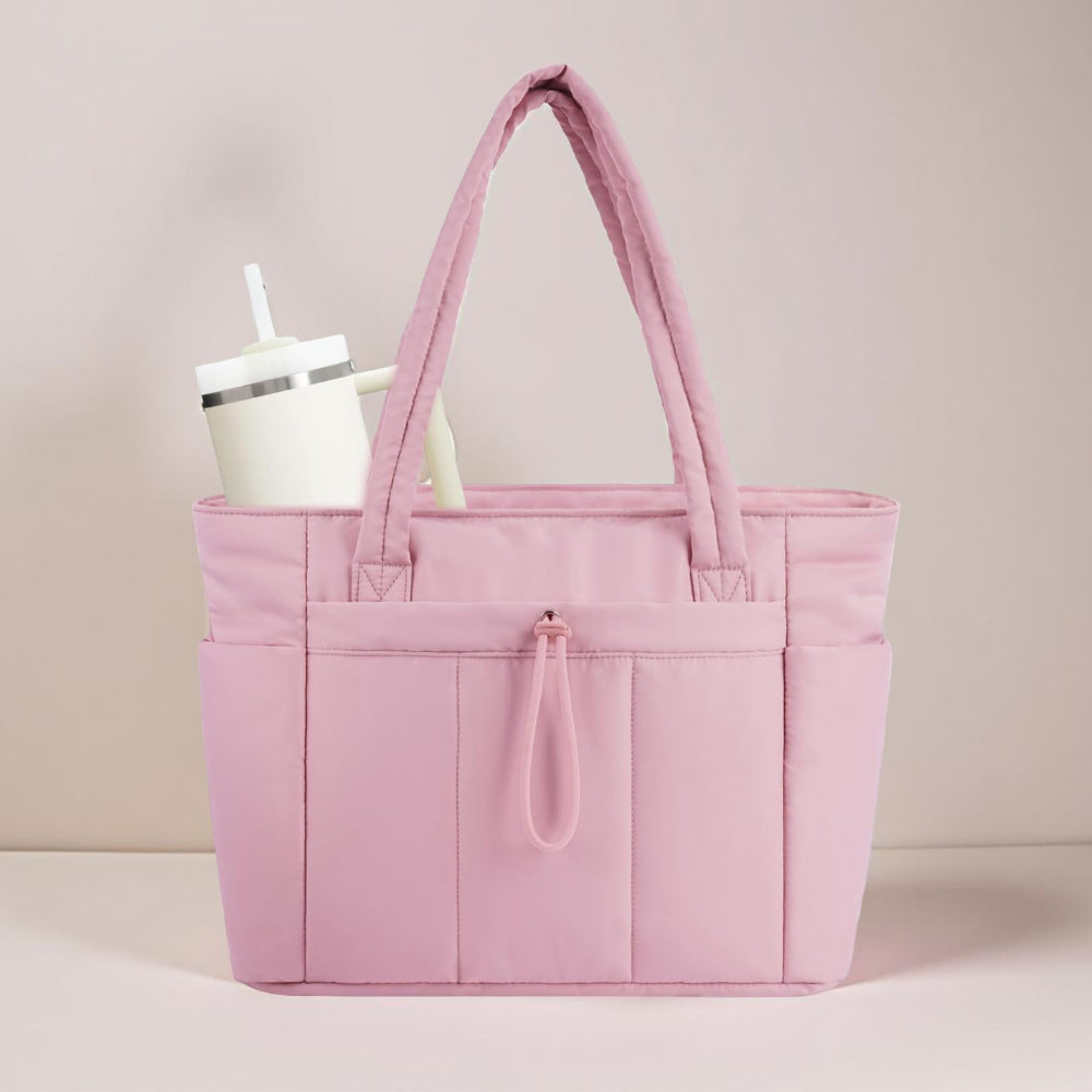 Quilted Tote Bag with Laptop Sleeve & Tumbler Holder | Spacious Organizer for Travel and Daily Use 5