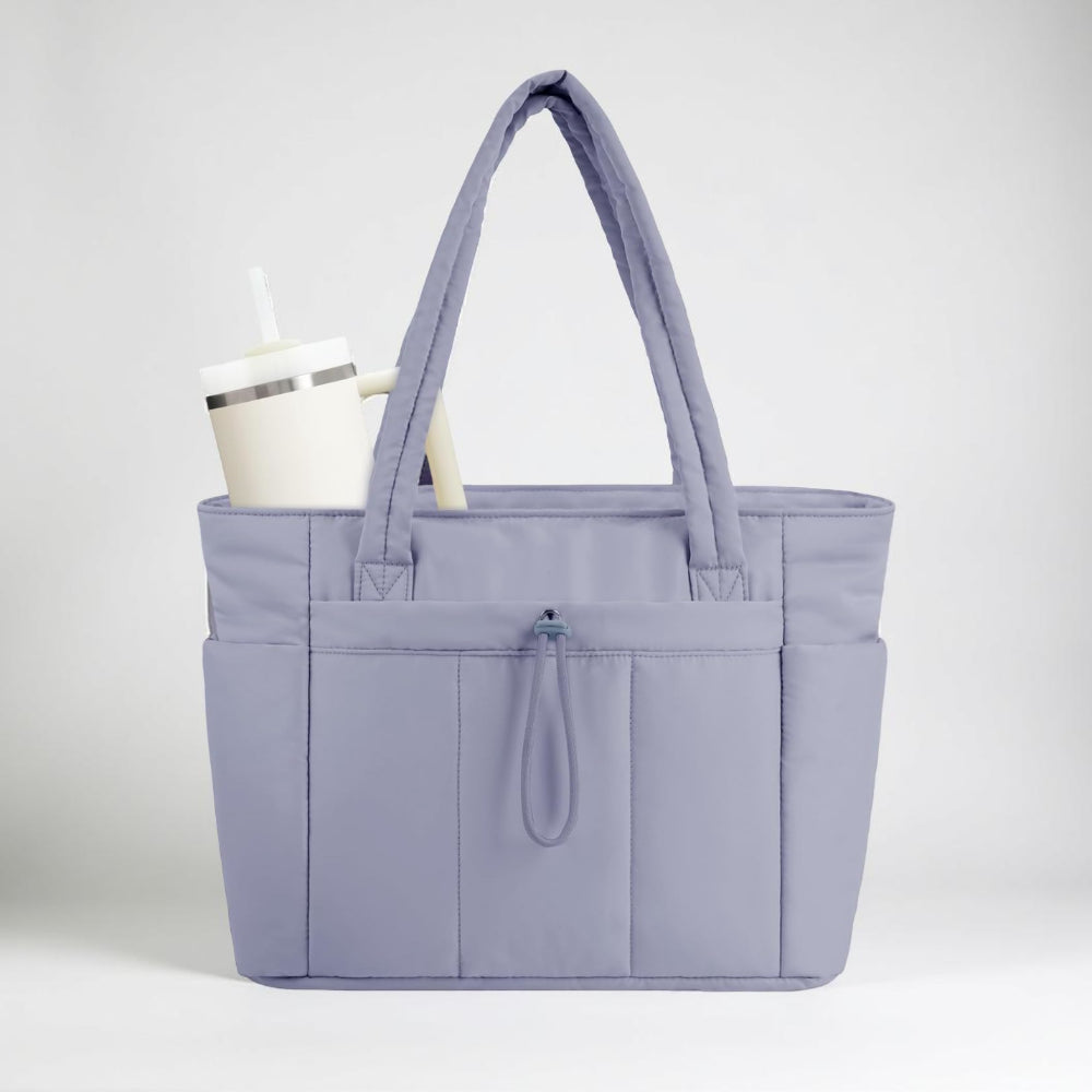 Quilted Tote Bag with Laptop Sleeve & Tumbler Holder | Stylish Organizer for Travel and Daily Use 6