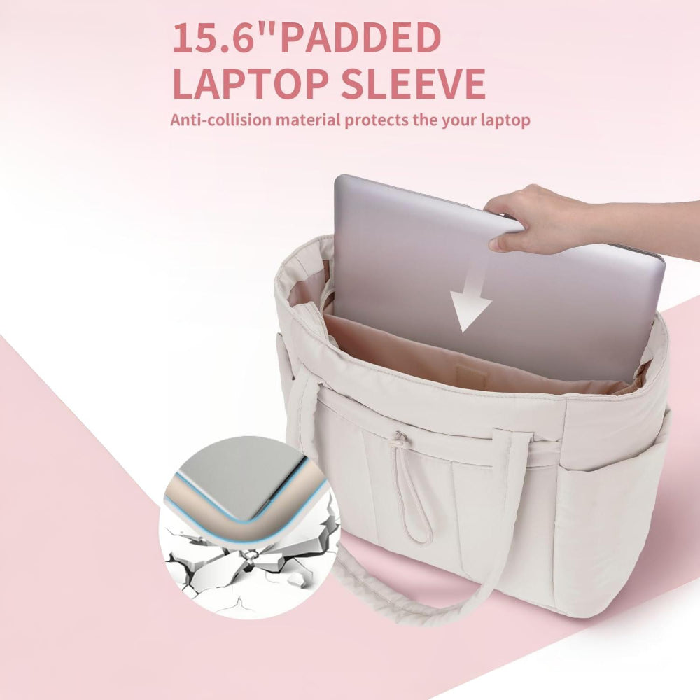 Quilted Tote Bag with Laptop Sleeve & Tumbler Holder | Stylish Organizer for Travel and Daily Use 8