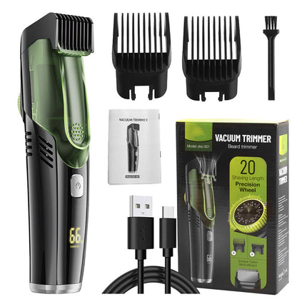 Waterproof Vacuum Beard Trimmer for Men, IPX6 Cordless Hair Clipper with 20 Length Settings and Type C Charging