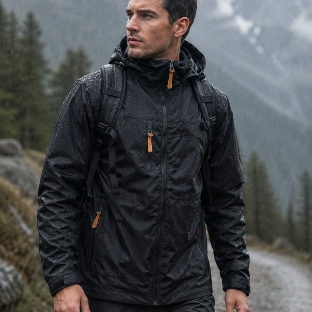 Rain Jackets for Men, Waterproof Rain Jacket for Men with Hood, Warm Lined Windbreaker Raincoat for Hiking and Work
