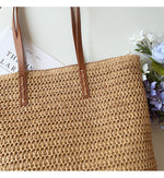 Rattan Woven Tote Bag with Leather Straps | Stylish Beach Bag for Summer Adventures 1