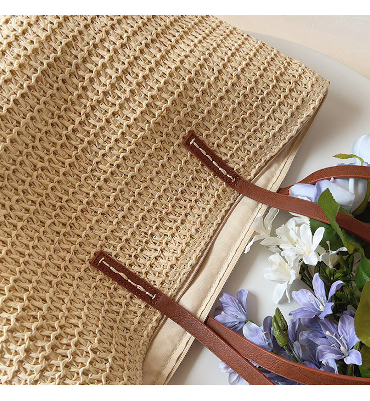 Rattan Woven Tote Bag with Leather Straps | Stylish Beach Bag for Summer Adventures 7