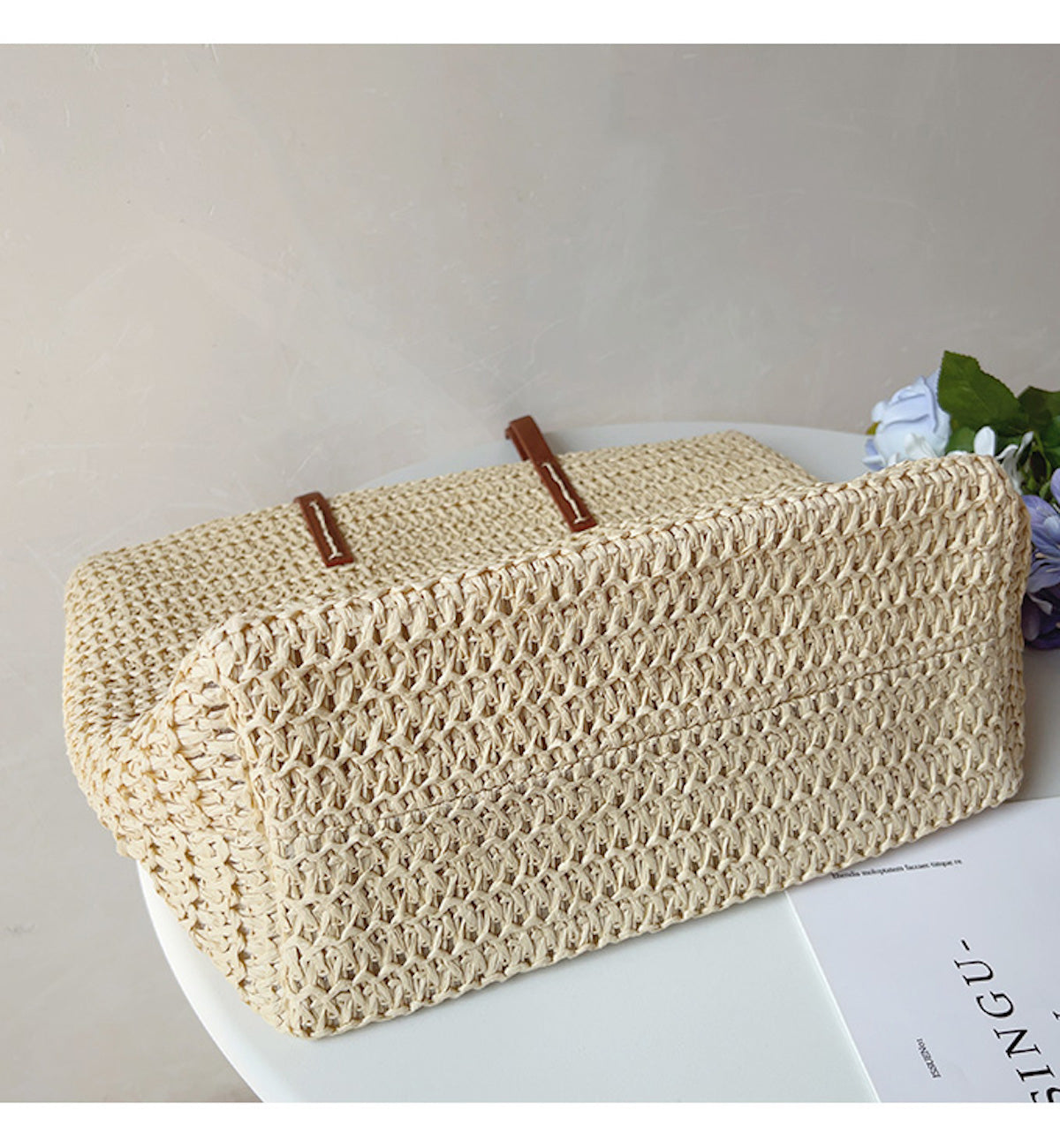 Rattan Woven Tote Bag with Leather Straps | Stylish Beach Bag for Summer Adventures 8