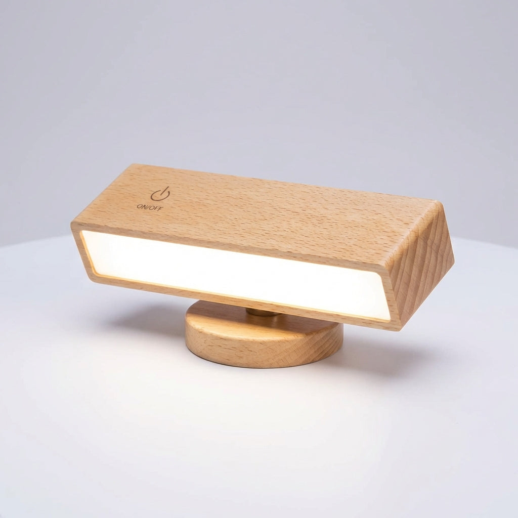 Rechargeable 360 Degree LED Lamp with Touch Control | Warm Wood Finish for Stylish Illumination 0