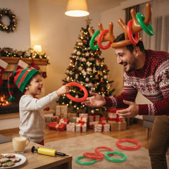 Family Christmas Game Reindeer Antler Ring Toss, Inflatable Party Game for Adults and Kids, Holiday Party Game