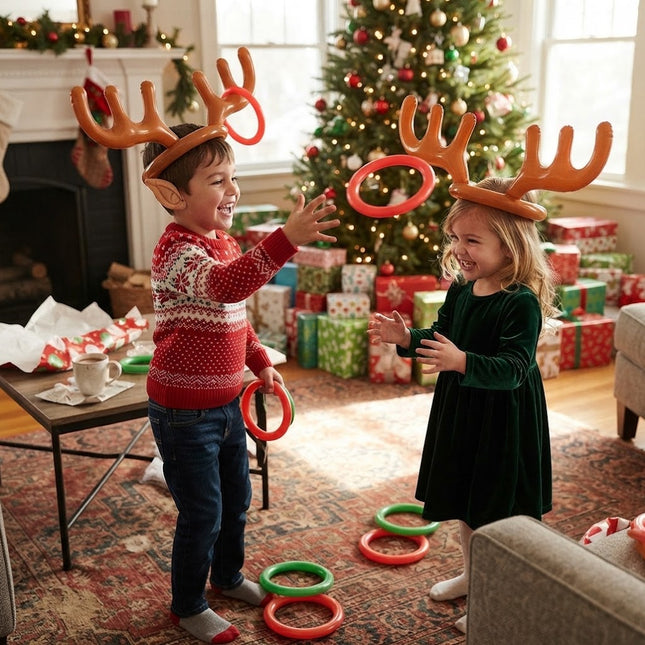 Family Christmas Game Reindeer Antler Ring Toss, Inflatable Party Game for Adults and Kids