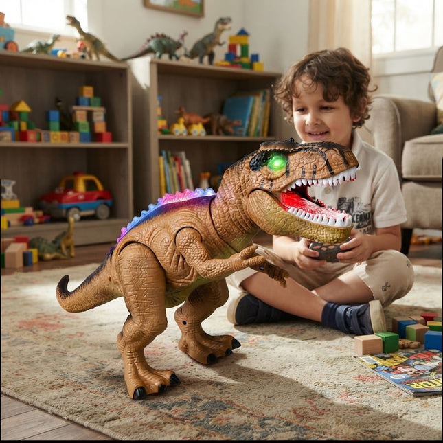 Remote Control Dinosaur Toys T Rex with LED Light Up Eyes, Walking Roaring Tyrannosaurus Rex Toy