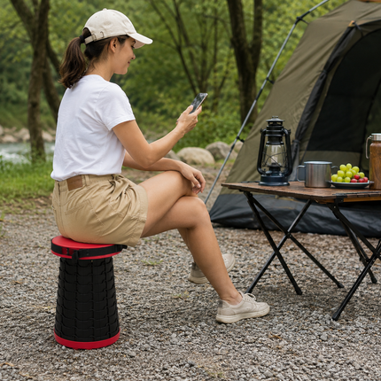 Folding Stool, Portable Stool with Telescopic Collapsible Design for Camping, Fishing and Outdoor Use, Lightweight