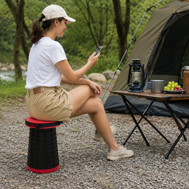 Folding Stool, Portable Stool with Telescopic Collapsible Design for Camping, Fishing and Outdoor Use, Lightweight