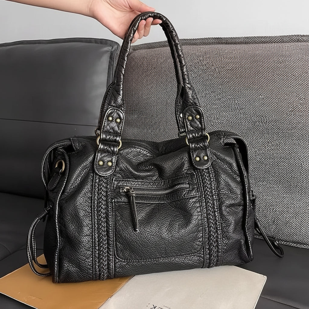 Retro Handbag with Adjustable Strap | Spacious Black Leather Bag for Everyday Elegance 0