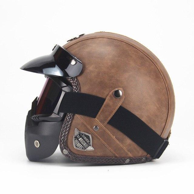 Retro Vintage Motorcycle Helmet | Open Face Design with Goggle Mask | Stylish Protection for Riders 0
