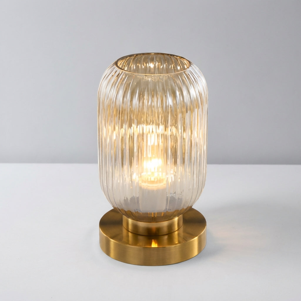 Ribbed Glass Table Lamp with LED Compatibility | Elegant Design for Cozy Ambiance 0