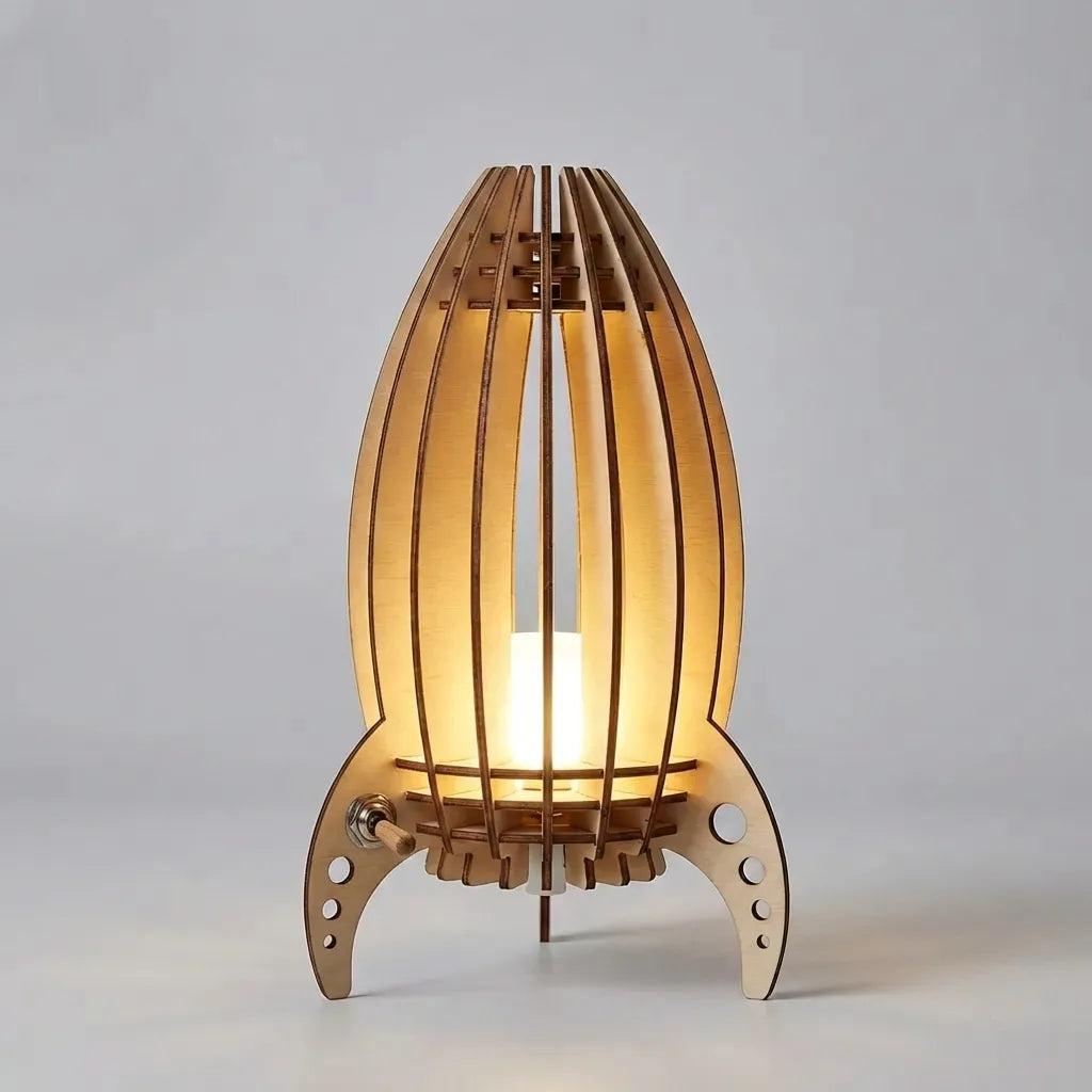 Rocket Lamp | Handcrafted Wooden Table Lamp with Soft Ambient Glow for Cozy Spaces 0
