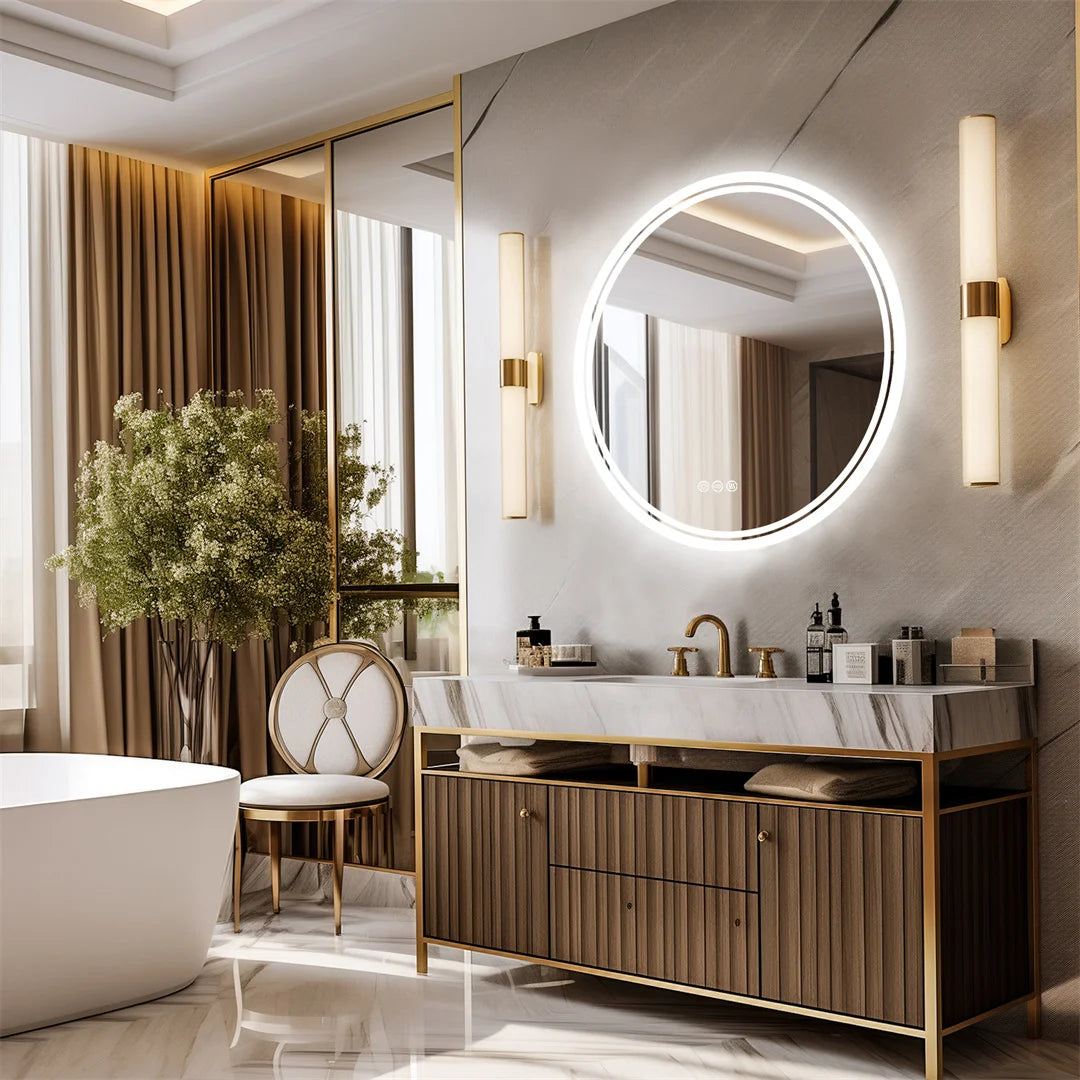Round LED Bathroom Mirror with Anti-Fog & Dimmable Touch Control | Modern Design for Luxurious Reflection 4