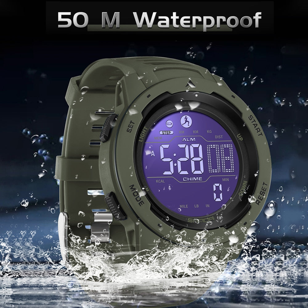 Tuzwa Men's Digital Military Sports Watch with Pedometer – 5Bar Water Resistant, 45mm Dial, Rubber Strap
