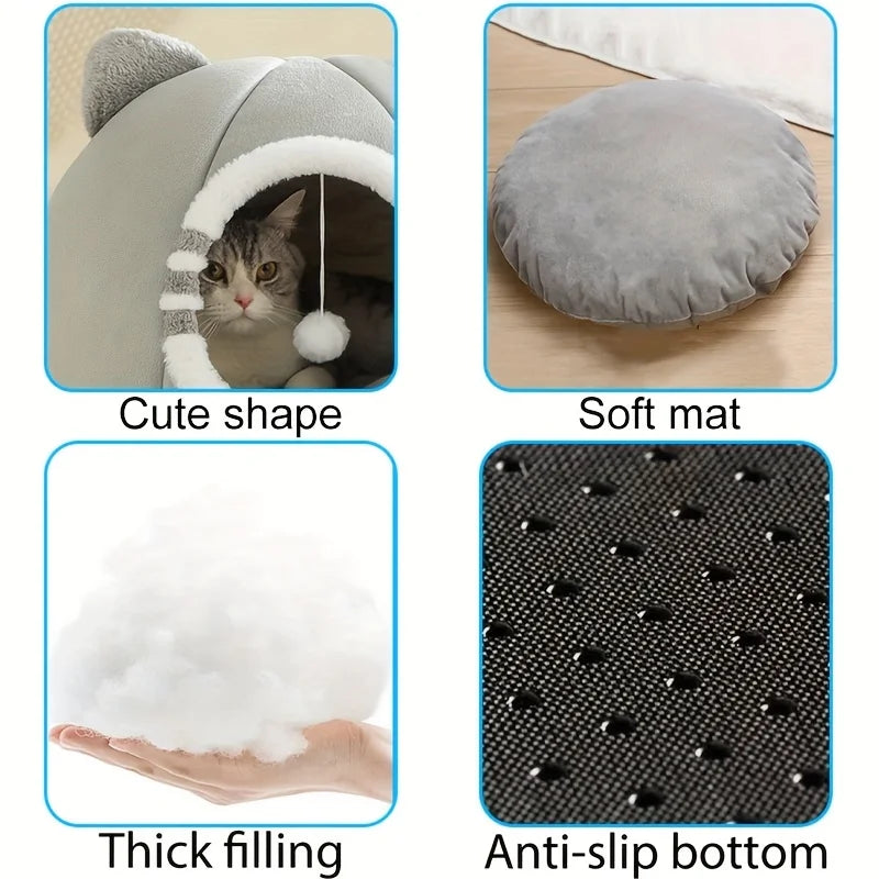Tuzwa Cat Cave Bed – Plush Enclosed Cat Nest with Soft Mat & Removable Washable Cover, Cozy Hideaway Bed for Cats