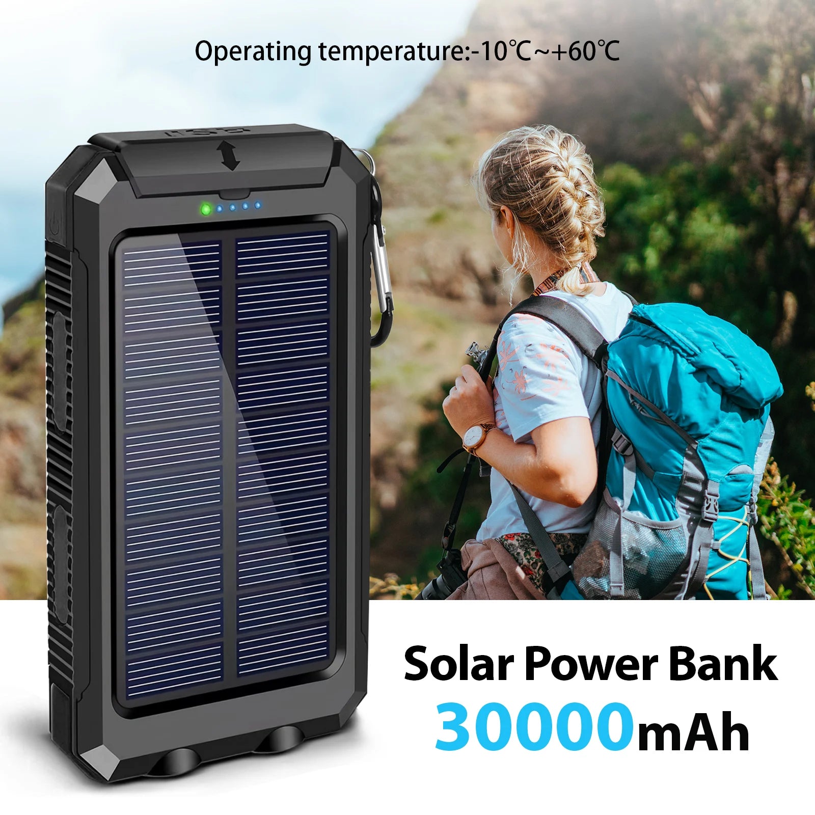 Tuzwa 30000mAh Solar Power Bank – Fast Charging Portable Battery Charger with Dual USB Ports, Digital Display & Flashlight for Phones & Tablets