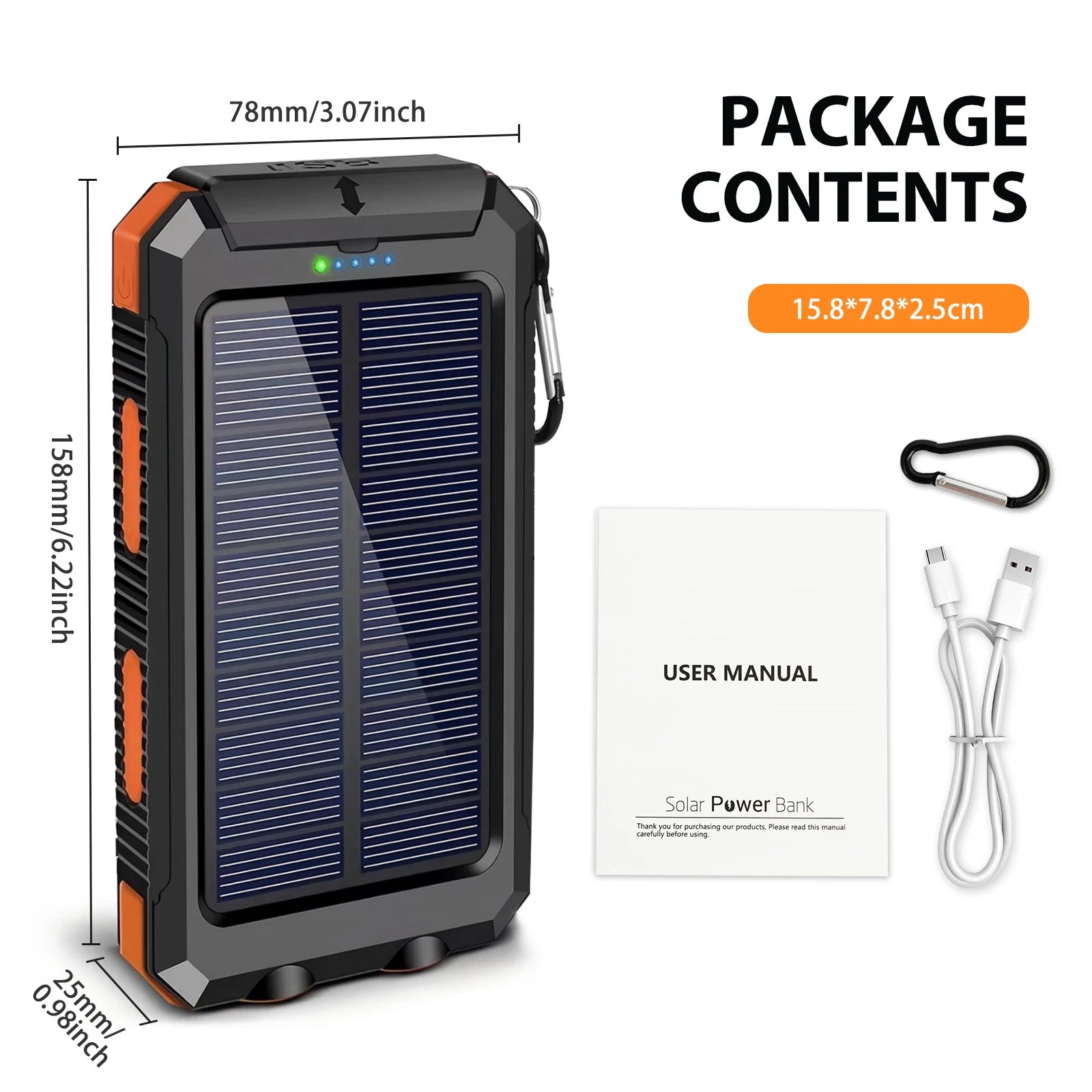 Tuzwa 30000mAh Solar Power Bank – Fast Charging Portable Battery Charger with Dual USB Ports, Digital Display & Flashlight for Phones & Tablets